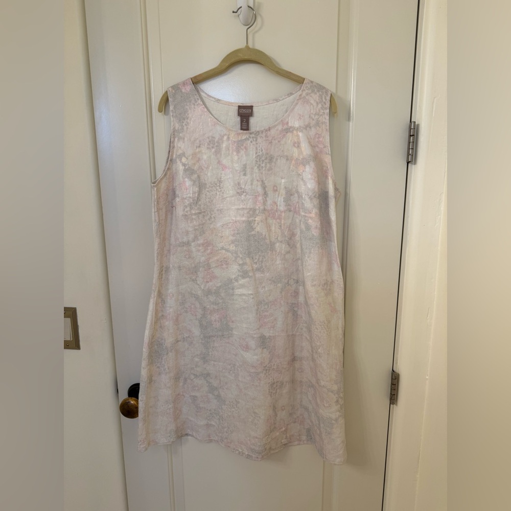 Chico’s Fantasy Floral Luca knee length linen dress size 12 (2)